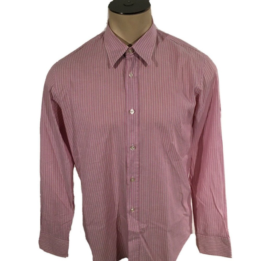 Hugo Boss Slim Fit Pink Striped Dress Shirt Large